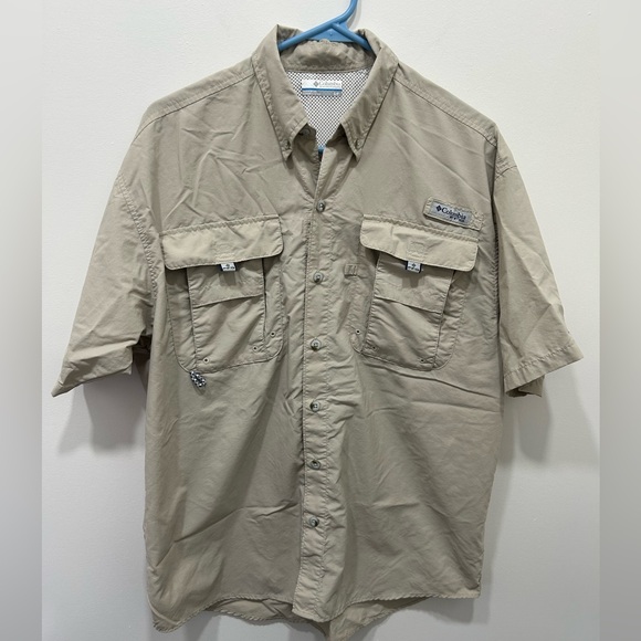 Columbia Other - Columbia PFG Shirt Men’s Small Tan Short Sleeve Button Up Vented Fishing-EUC!